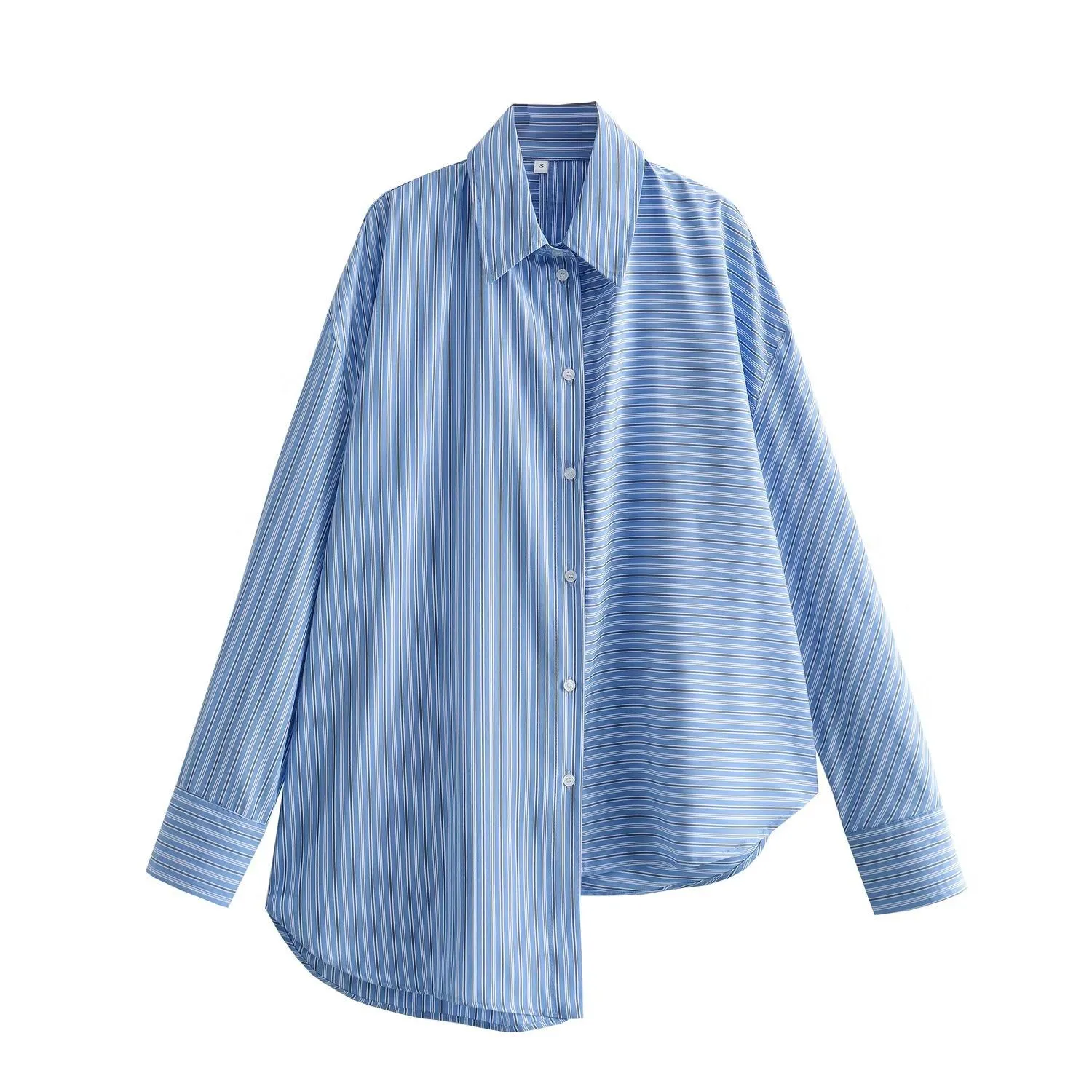 Znbbw Autumn Style Stitched Striped Asymmetrical Loose Shirt 8532114