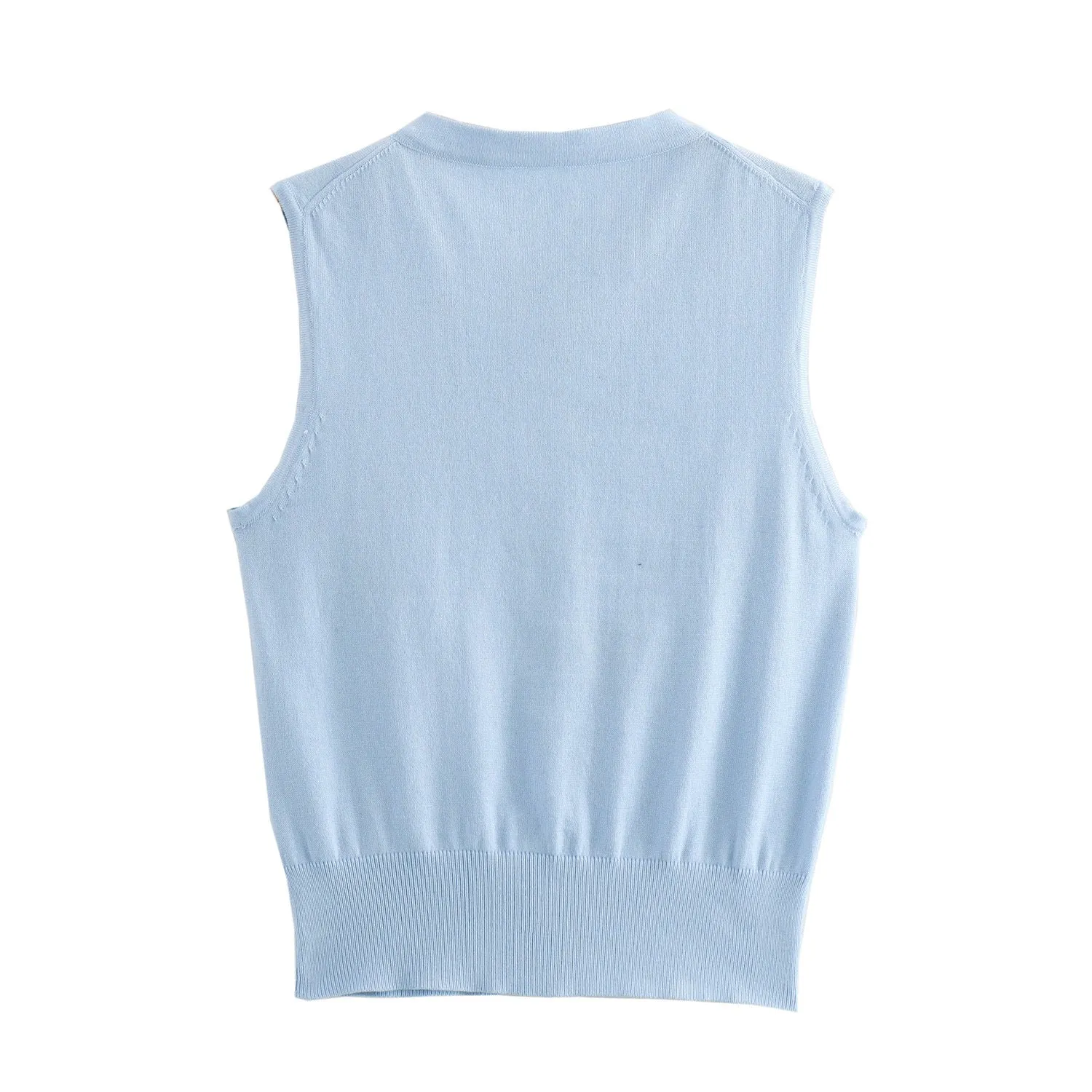 Znbbw New Simple Round-Neck Knitted Cardigan Vest 8851104