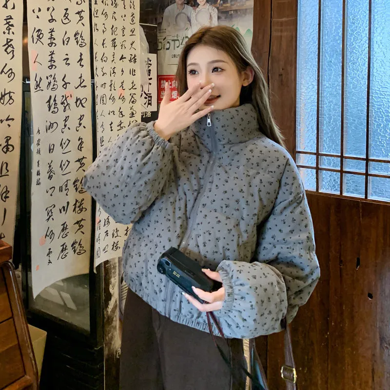 Winter 2024 New Korean College Wind And Thick Long Sleeve Cotton-Padded Coat Flower Cotton-Padded Jacket - Image 4