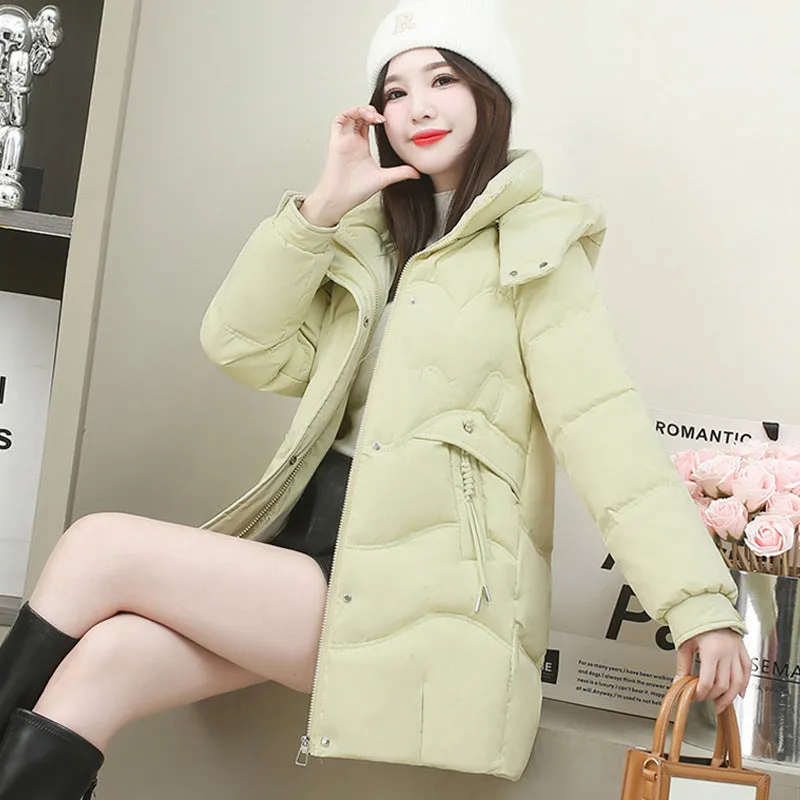 Temperament Hooded Long Down Cotton-Padded Jacket Female 2024 Winter New Slim Show Cotton-Padded Jacket Versatile Coat - Image 3