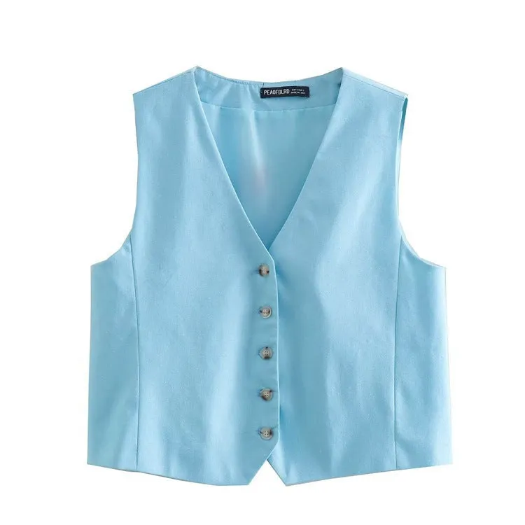 Znbbw Women's Fashion Sleeveless Solid Color Vest 4432724 Trousers 4432424 Casual Suit Women - Image 7