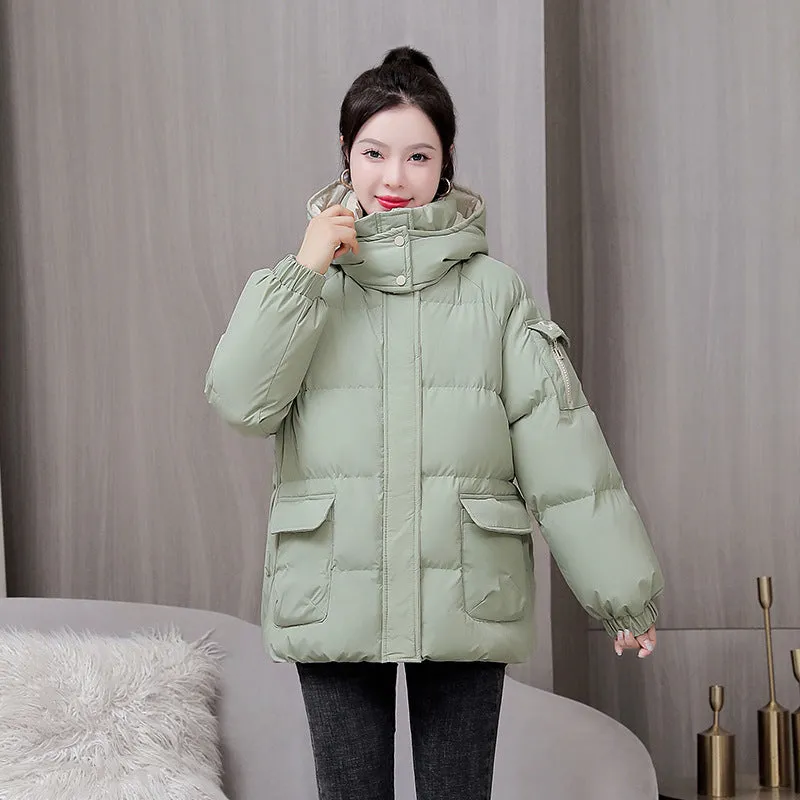 Cotton Clothing Female Short Style 2024 New Korean Version Of Bread Clothing Winter Loose Cotton-Padded Jacket Hat And Thick Cotton-Padded Jacket Coat - Image 4