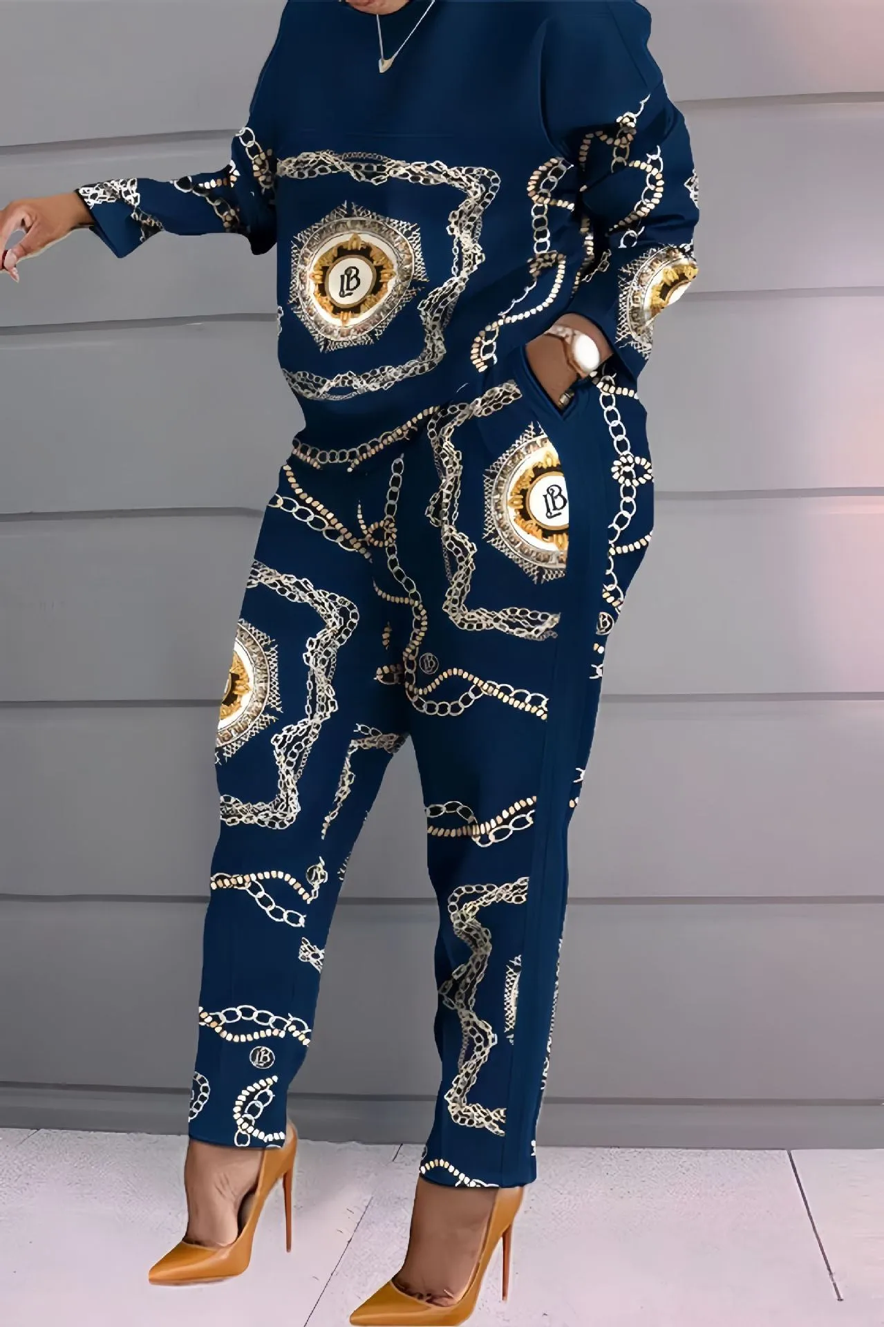 Znbbw Fashionable Autumn And Winter Women's Casual Comfortable Printed Long-Sleeved Trousers Suit