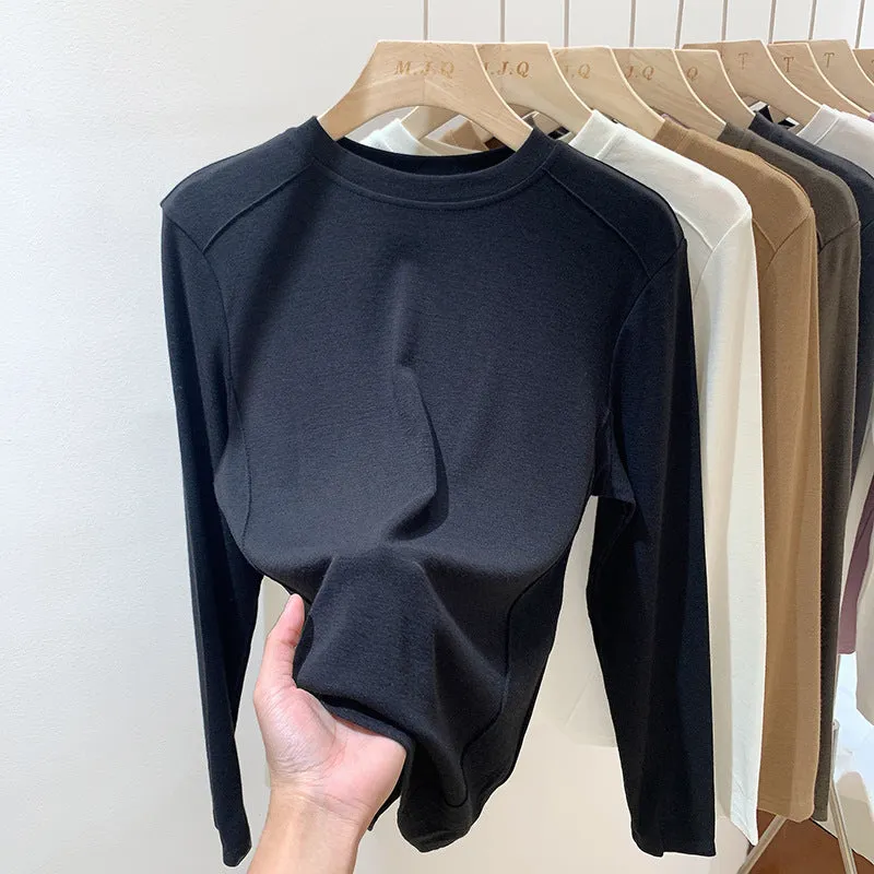 European Designer Round-Necked Long-Sleeved T-Shirt Women Slim In Autumn And Winter 2025 Look Thin With A Bottomed Blouse - Image 4