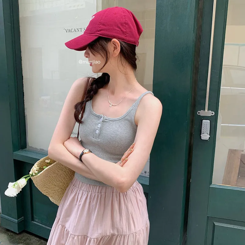 Design Sense Of Minority Button Suspenders Vest Girls Summer New Sweet And Spicy Style Slim Short Sleeveless Bottomless Blouse - Image 6