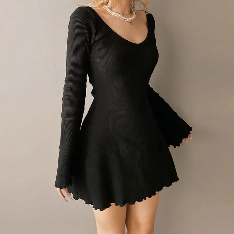 2025 Autumn Knitting Material New Women's Wear Ins Online Celebrity Personality Fashion Black-And-White Basic Slim Dress - Image 5