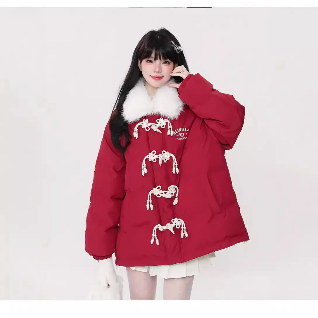 Sense Ox Horn Buckle And Thick Cotton Coat Female Winter Korean College Wind Casual Couples Warm Cotton-Padded Jacket Cotton-Padded Jacket - Image 5