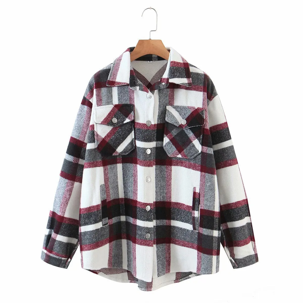 Znbbw Autumn Women's Wear Urban Leisure Woolen Plaid Shirt Jacket - Image 4