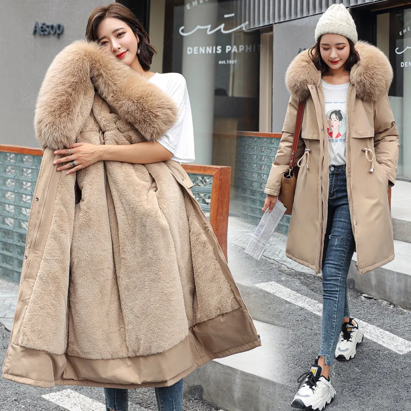 New Style To Overcome The Velvet And Thick Down Cotton Clothes Female Long Korean Version Autumn Winter Waist Hooded Cotton-Padded Jacket Cotton-Padded Jacket - Image 4
