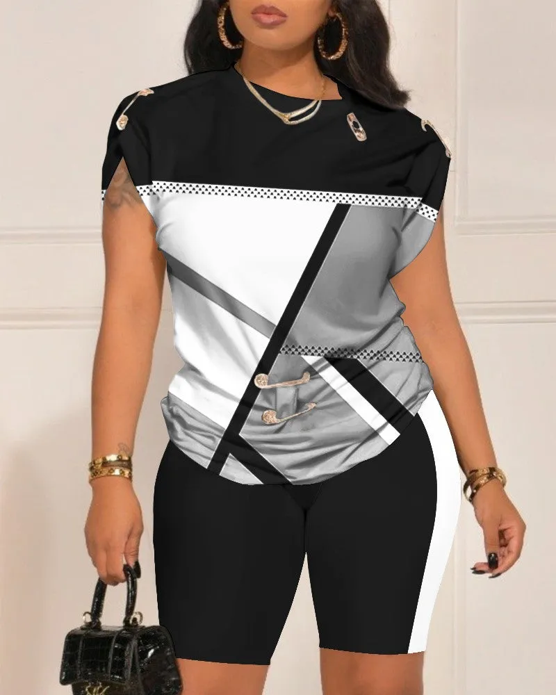 Znbbw Women's Wear 2024 Summer New Fashion Leisure Pin Printing Set - Image 4