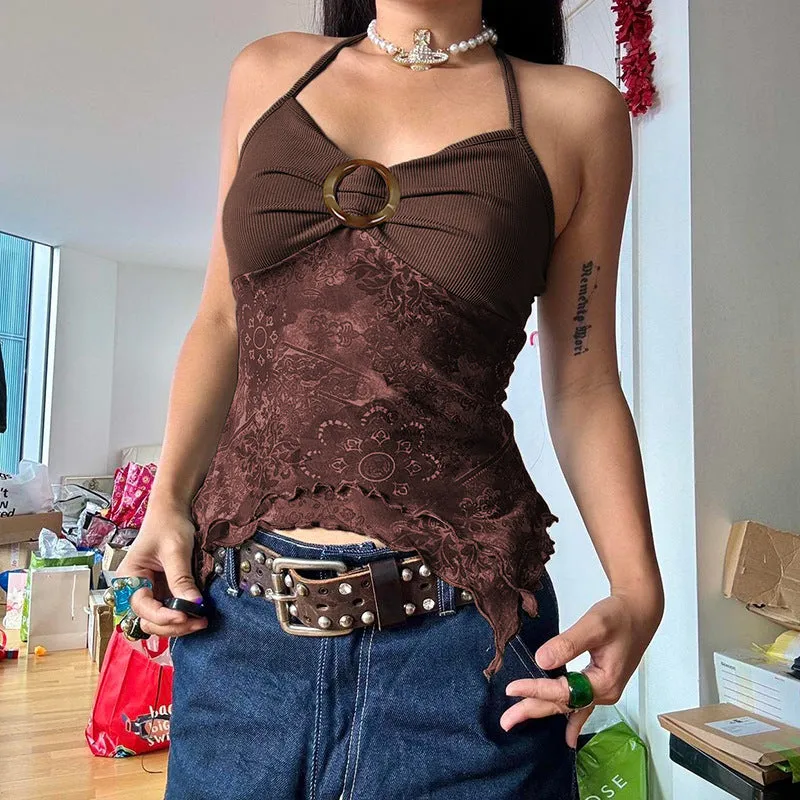 Sen Retro Ethnic Customs Metal Buckle Fold Neck Exposed Back Green Self-Cultivation Leisure Vest New Style Woman - Image 3