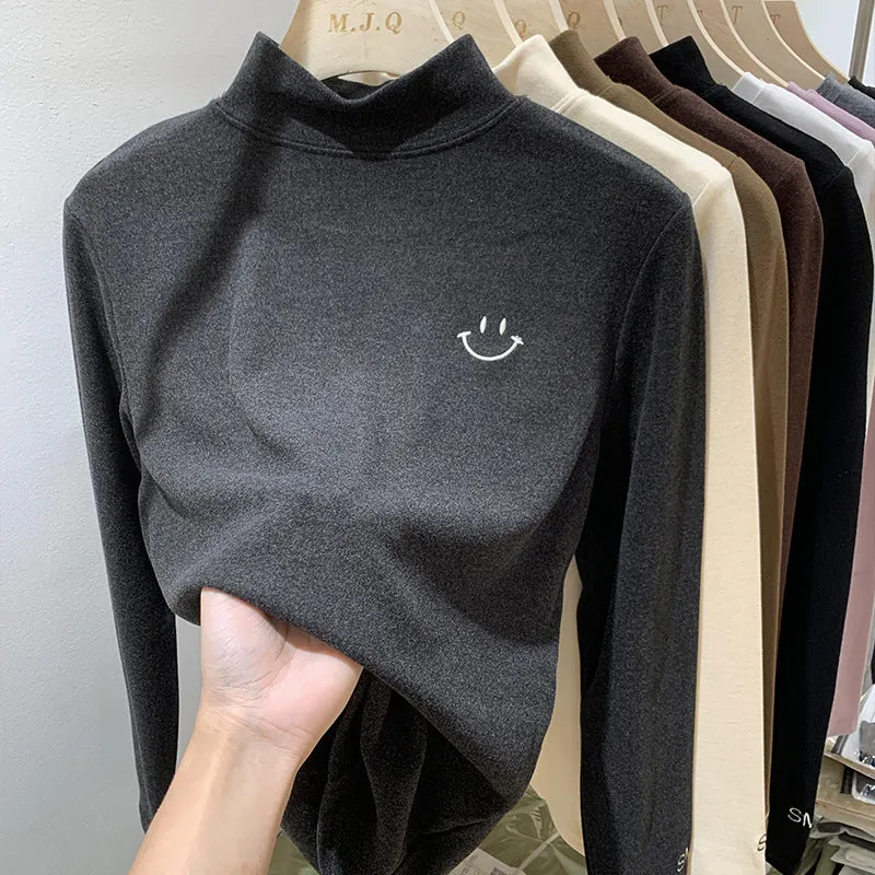 European Solid Color Embroidered Half-High Collar Bottomed Blouse In Autumn And Winter German Velvet Temperament Black Long-Sleeved Blouse - Image 10