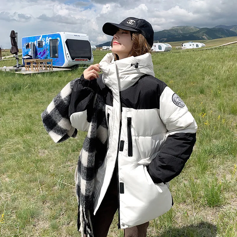 Cotton Jacket Female 2024 Winter New Medium And Long Version Of Korean Lovers Students Overalls Cotton-Padded Jacket Plus Thick Coat Tide - Image 5