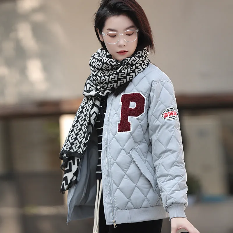 Winter Retro Hong Kong Style Loose Diamond Baseball Clothes Cotton-Padded Coat Female Popular Logo Light Cotton-Padded Coat - Image 3