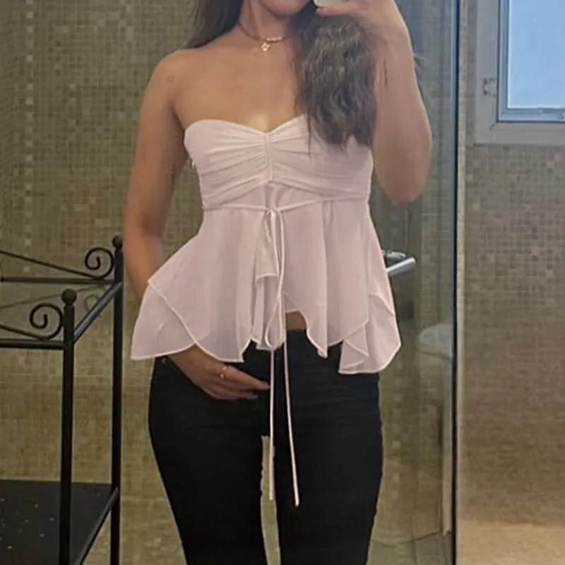 Solid Color Pleated Sexy Holiday Style Brassiere 2024 Side Invisible Zipper Hem Irregular Vest Girl - Image 4