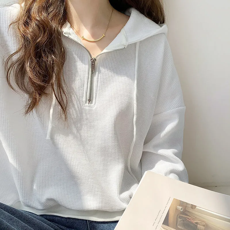 Short Style Waffle Hooded Sweater 2025 Early Spring New Style Loose Design Niche Jacket Women's Spring And Autumn - Image 10