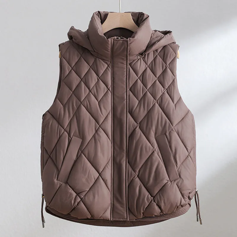 Autumn And Winter Vest Women's Down Cotton Short Loose Korean Version Of Versatile Diamond Cotton Vest Sleeveless Vest Coat - Image 2