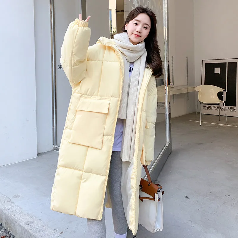 Fufu Yellow Down Cotton Coat Female Medium Long Winter 2024 New Loose Coat Thick Cotton-Padded Coat - Image 5