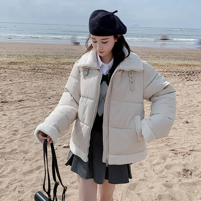 Lamb Wool Cotton Coat Female Winter Gentle Wind Milk Shout Shout Add Thick Warm Collar Bread Clothes Down Cotton Coat - Image 5