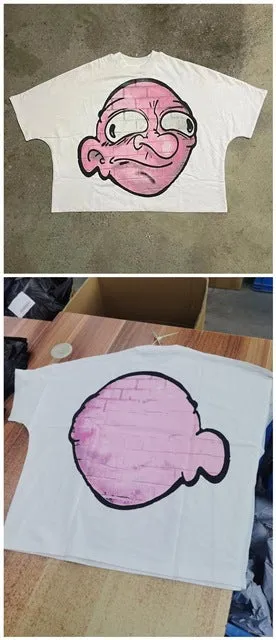 Znbbw Street Cartoon Long Printed Short-Sleeved Y2K Summer Casual Loose Couple Shirt - Image 2