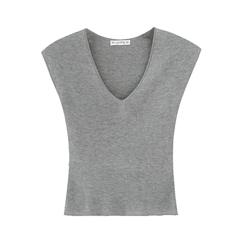 Korean Solid Color Temperament V-Collar Knitted Sleeveless Vest Women's 2024 New Spring And Summer Slim And Thin Underwear - Image 4