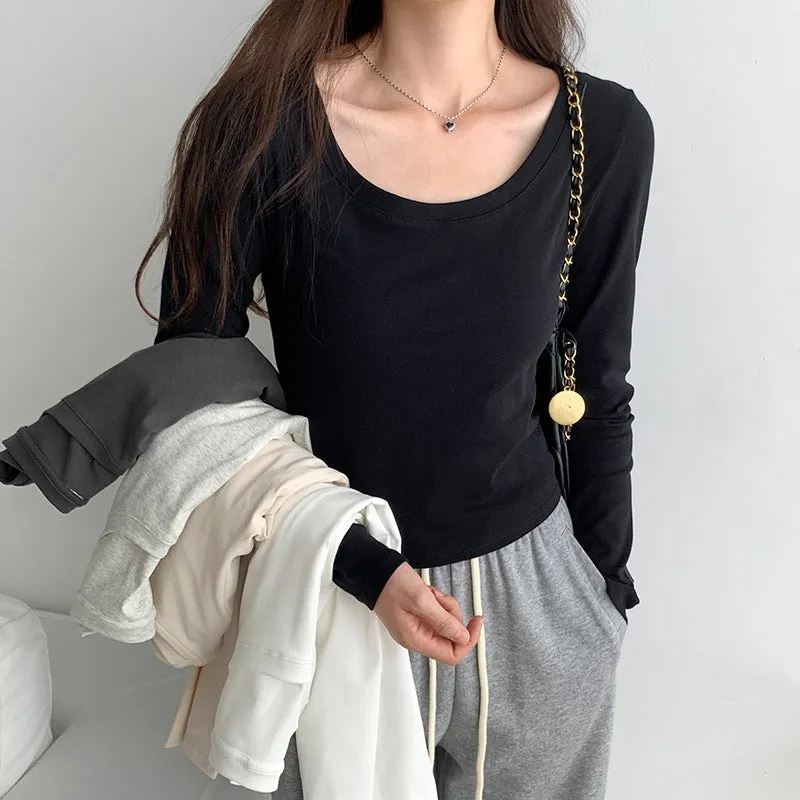 Znbbw And Slim In Early Autumn, Small Gray T-Shirt Women's New Gentle Underwear Long-Sleeved Blouse - Image 3