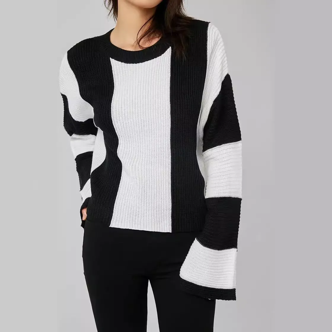 Znbbw And Winter New Women's Wear New Leisure Style Long-Sleeved Round-Neck Vertical Striped Casual Sweater - Image 7
