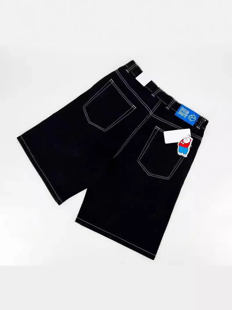 Znbbw Y2k Big Boy Retro Hip-Hop Cartoon Graphics Denim Shorts Embroidered Loose Short Shinahara Short - Image 9