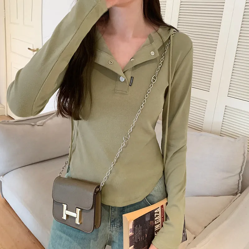 Znbbw Long-Sleeved T-Shirt Autumn And Winter Korean Version Of Slim Short Bottomed Shirt Minority Design Farewell To Underwear Blouse