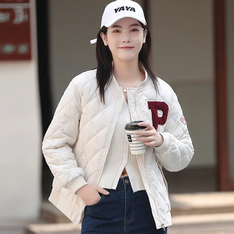 Winter Retro Hong Kong Style Loose Diamond Baseball Clothes Cotton-Padded Coat Female Popular Logo Light Cotton-Padded Coat - Image 4