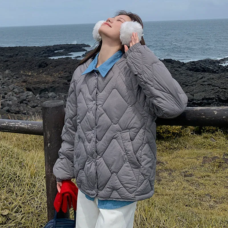 Version Of The Small Man Wearing Light Diamond Cotton Coat Female Autumn Winter New Simple Fashion Short Warm Padded Clothes - Image 2