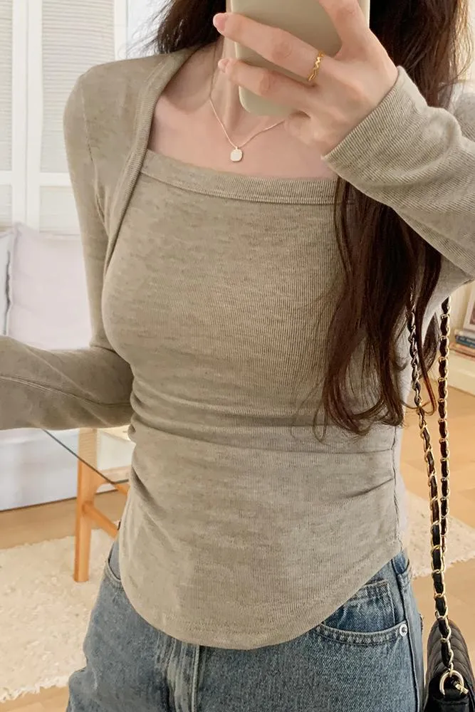 Znbbw Square-Necked T-Shirt Long-Sleeved Bottomed Shirt With Velvet Super-Revealing Figure And Spicy Girl-Style Tight Blouse - Image 9