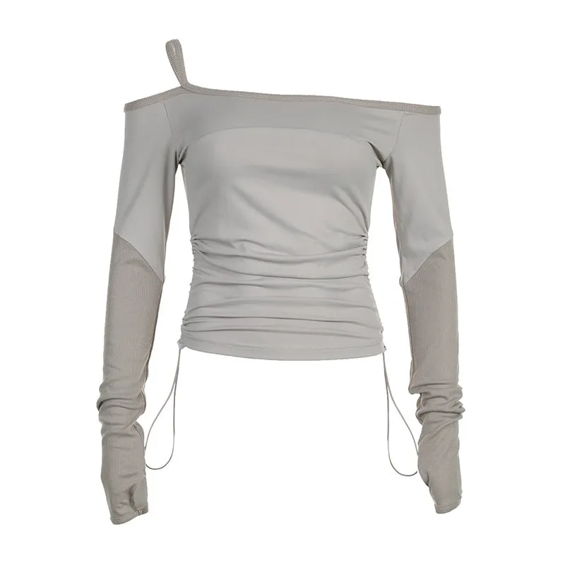 Spicy Girl Style Solid Color Collar Shoulder Rope Slim Long-Sleeved Functional T-Shirt 2024 Spring New Style - Image 2