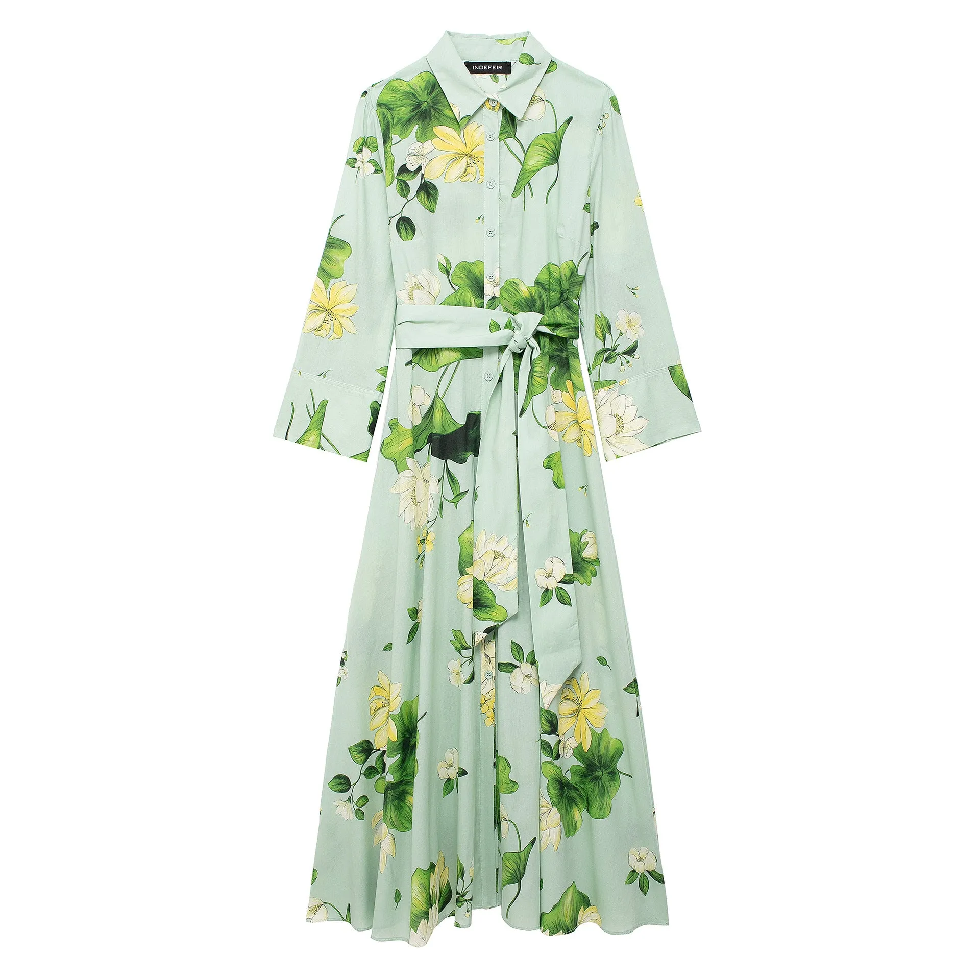 Znbbw Summer Flower Printed Shirt-Style Belt Dress 2183074