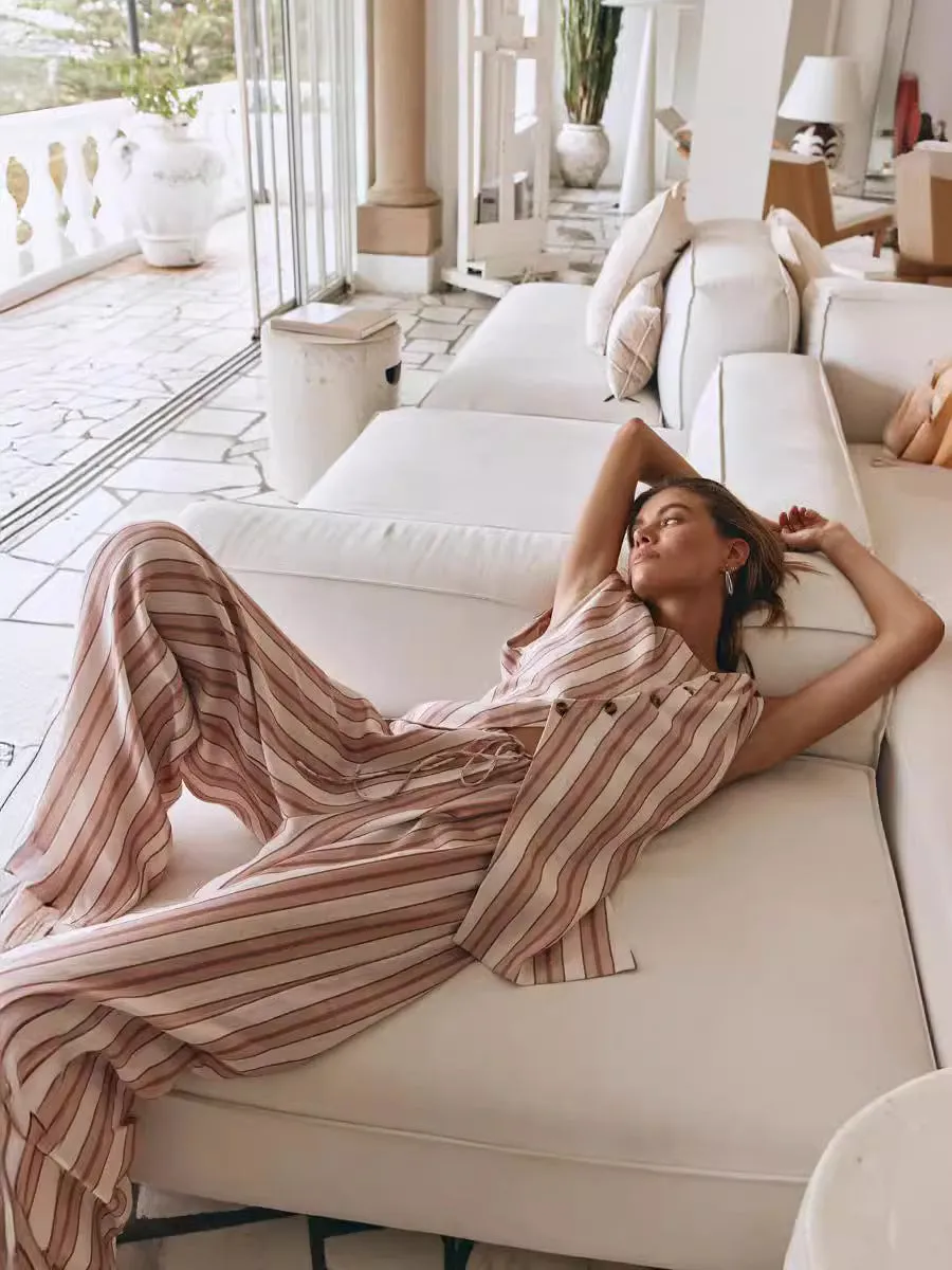 Znbbw Women's Fashion Fashion Button Stripe Suit - Image 5