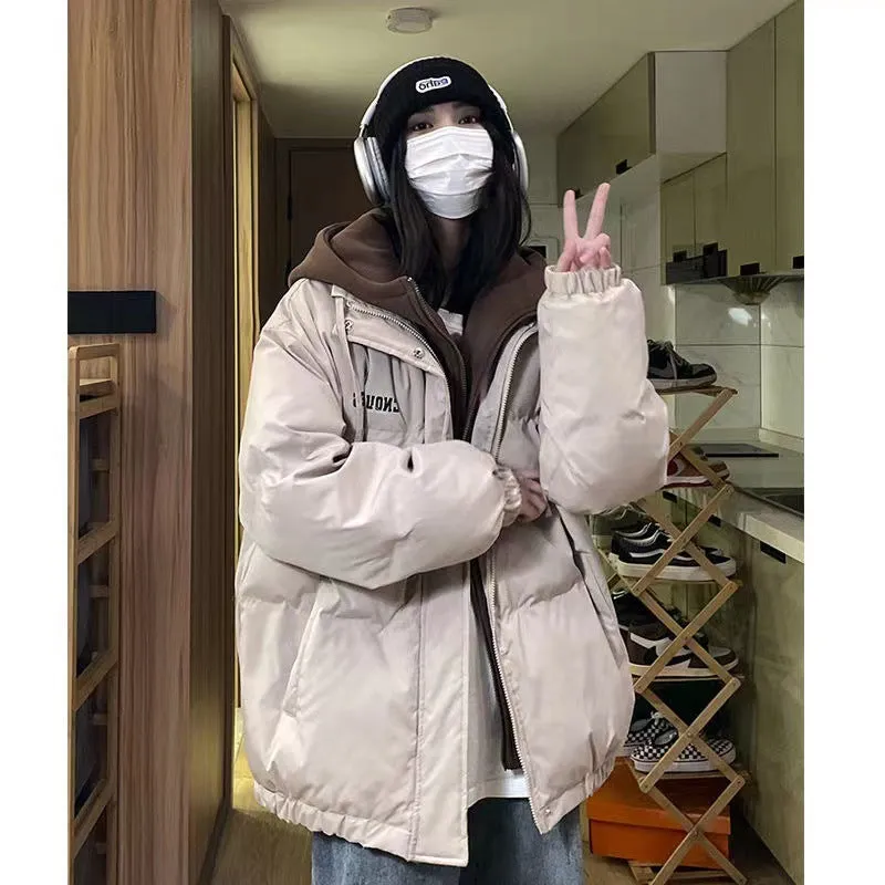 Street Oversize Cotton Clothes Female Winter New Students Fake Two Thick Cotton-Padded Clothes Leisure Retro Cotton-Padded Jacket - Image 2