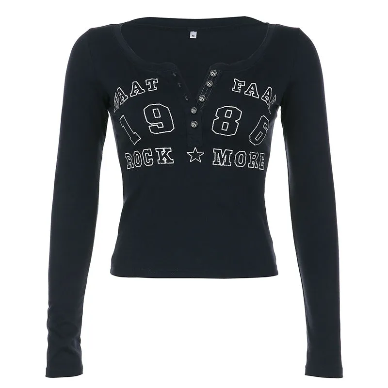 Characteristic Breasted Splicing Digital Printing Slim Long-Sleeved Casual T-Shirt Spring / Summer 2024 Style - Image 2