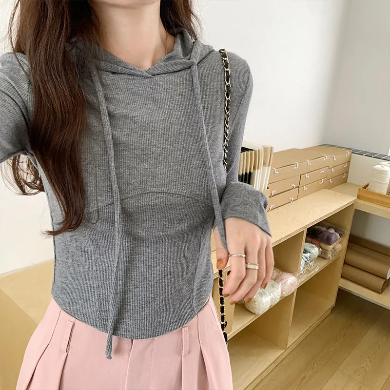 Znbbw Hooded Long-Sleeved T-Shirt For Women In Autumn, The New Bottomed Shirt Is Slim, Slim, Short And Underwear. - Image 7