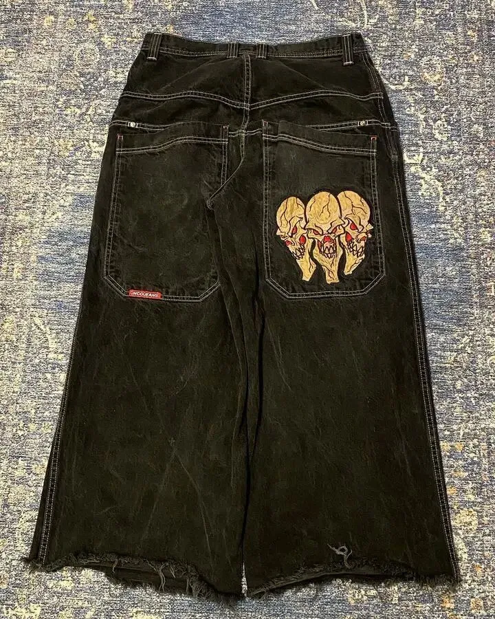 Znbbw High Street Jeans Y2K Hip Hop Printed Cartoon Retro Loose Men Wide