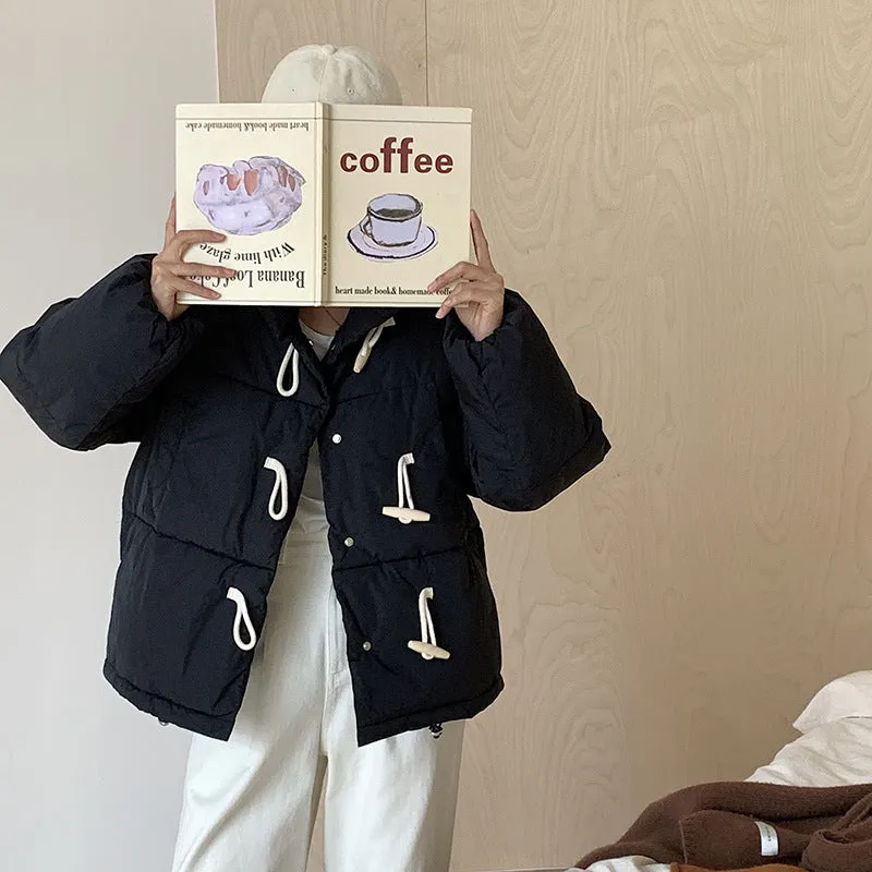 New Winter Down Cotton Jacket Women's Short Jacket Small Korean Horn Button Milk Fufu Cotton-Padded Jacket - Image 4