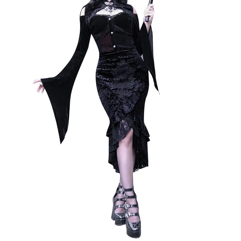 Znbbw Autumn New Sexy Hip Skirt Fashion Temperament Slim Peacock Flower Lotus Leaf Edge Fishtail Skirt Women's Dress - Image 2