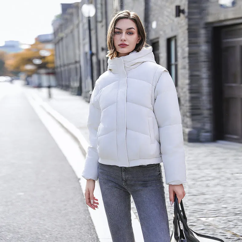 Cotton-Padded Jacket Women's New Winter Removable Sleeves Cotton-Padded Clothes Warm And Thick Loose Cotton-Padded Jacket Hooded Bread Coat - Image 4