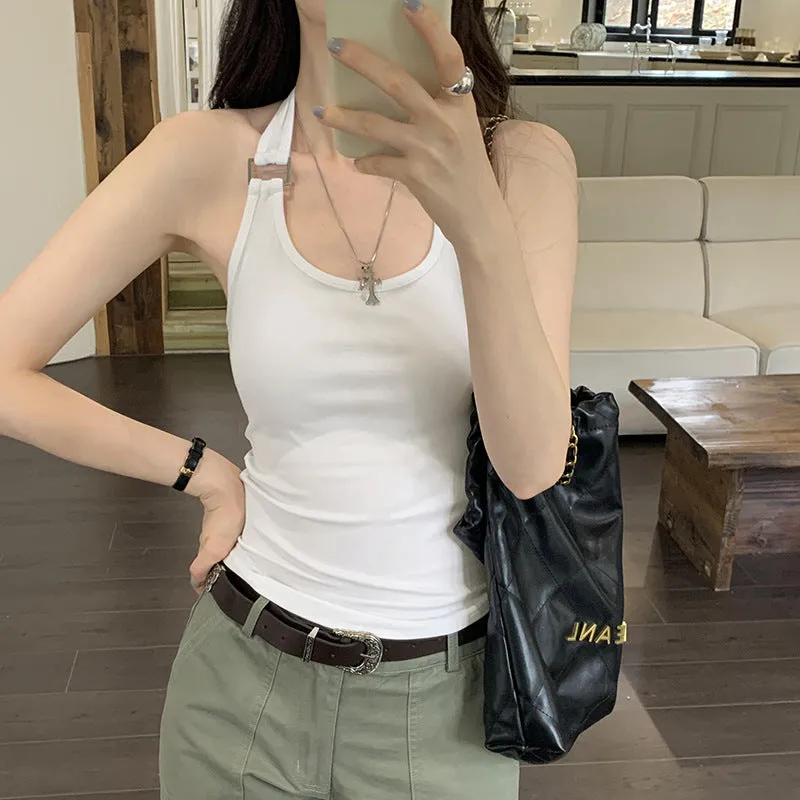 The Design Feels That The Spicy Girl Hangs Her Neck In Pure Color And Wears A Vest Outside Her Back. 2024 New Style Shows Thin And Short Style With Bottom Sling Inside. - Image 3