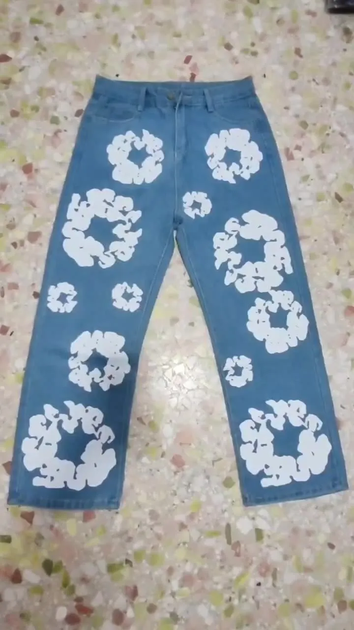 Znbbw 2024 Men's And Women's New Street Fashion Printed High-Waisted Straight Tube Slim Jeans - Image 7