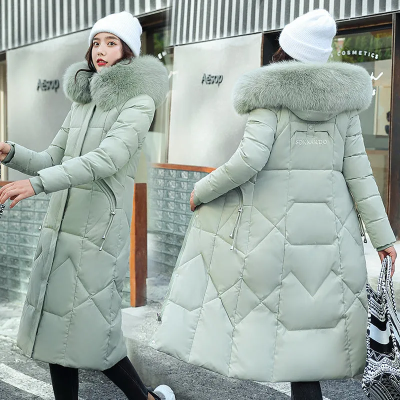 New Down Cotton-Padded Clothes Casual Cotton-Padded Clothes Female Winter Over The Knee Long Korean Version Slim Big Wool Collar And Thick Cotton-Padded Jacket - Image 5