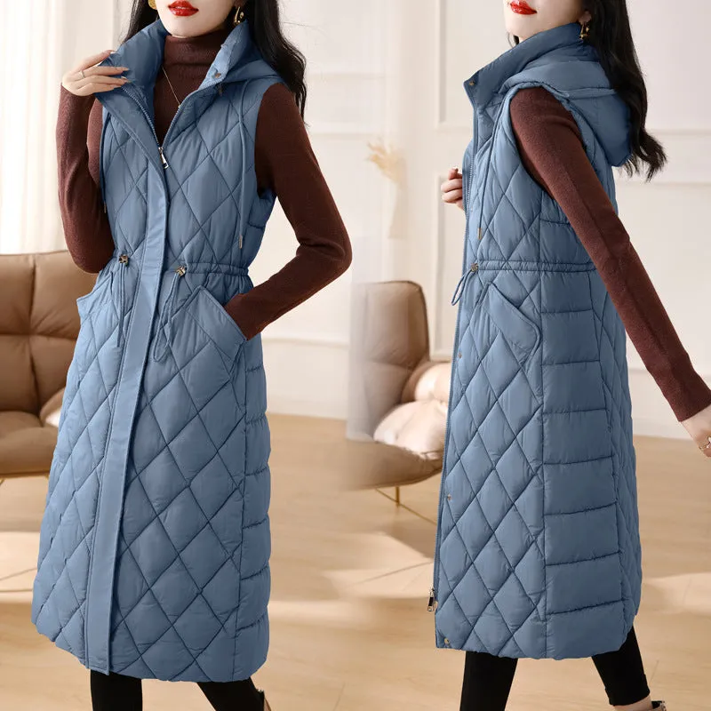 Long Down Cotton Vest Female 2024 New Winter Slim Foreign Style Over The Knee Vest Horse Clip Plus Thick Coat - Image 3