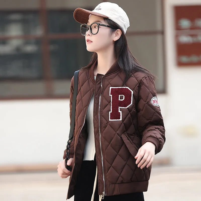 Winter Retro Hong Kong Style Loose Diamond Baseball Clothes Cotton-Padded Coat Female Popular Logo Light Cotton-Padded Coat - Image 5