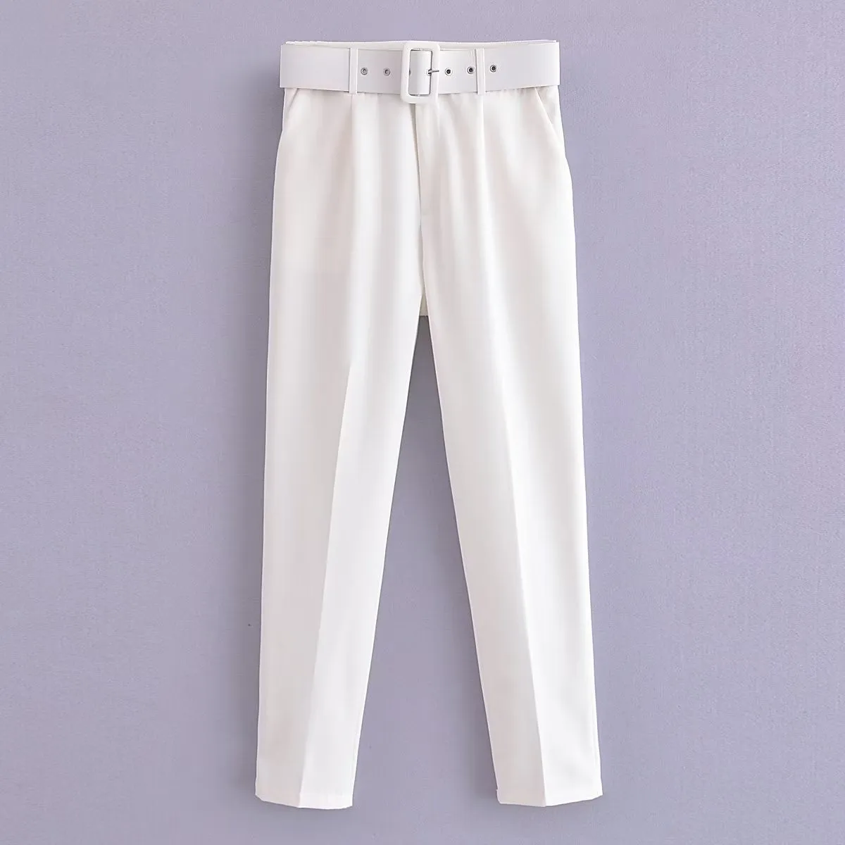 Znbbw 2024 New Pleated Multi-Color Harlan Pants Leisure Solid-Color Women's Pants Belt