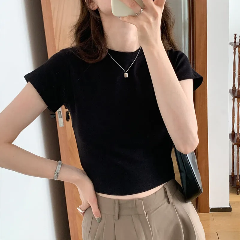 Korean Splicing Design Feel Bottom Shirt Spring And Autumn New Loose High Waist Thin Short-Sleeved T-Shirt Blouse - Image 8