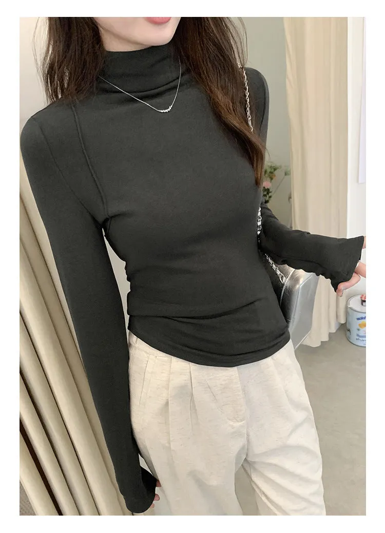 White High-Collar Slim Long-Sleeved T-Shirt Female Chunqiu New Style Slim Undershirt With Chic Temperament - Image 2